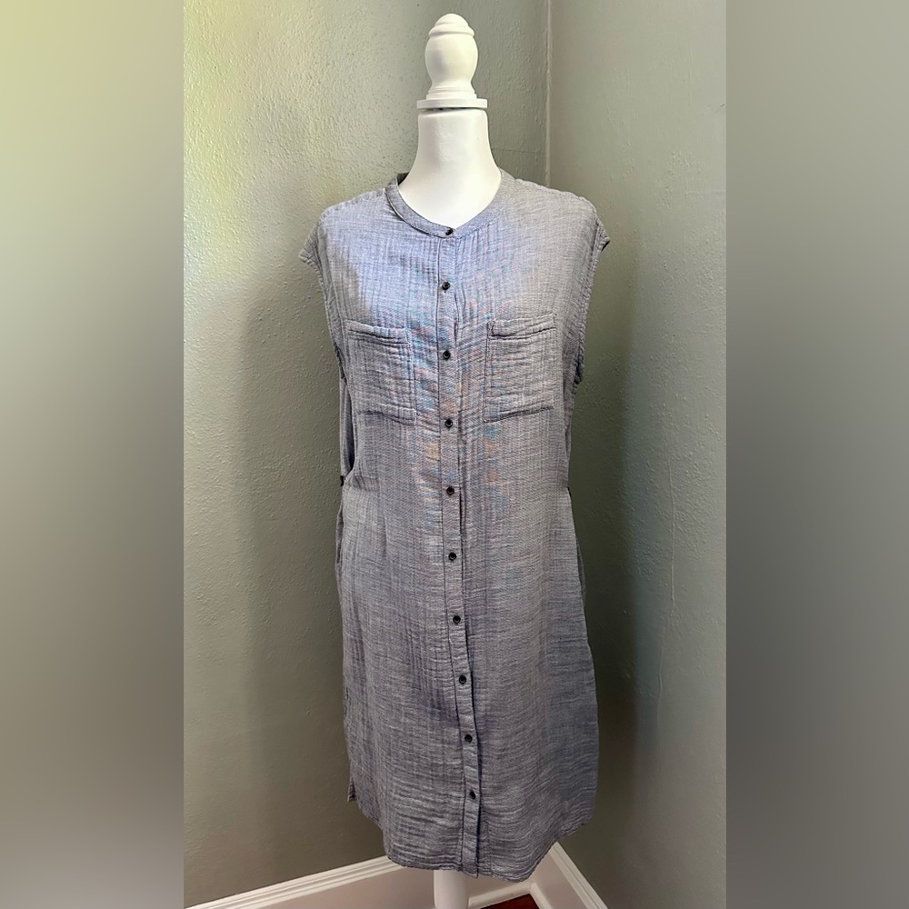 Prana - Sleeveless Blue & White Stripe Button-Up Dress